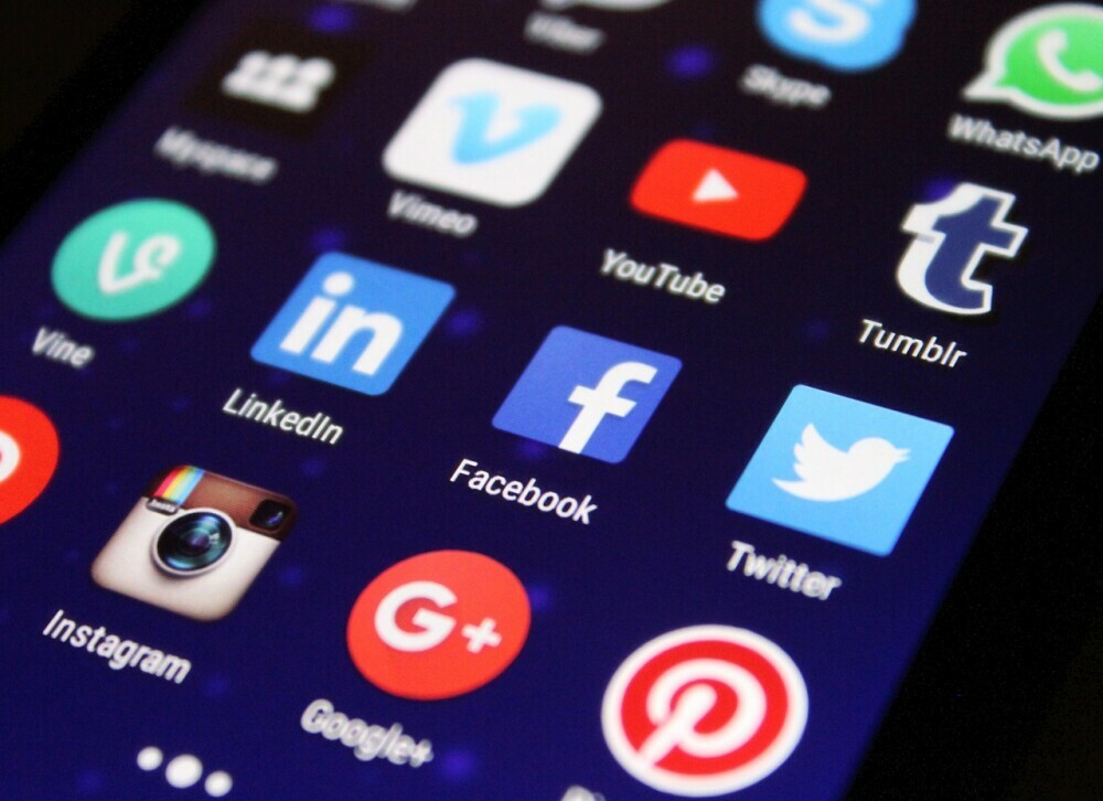 social media icons on a mobile phone