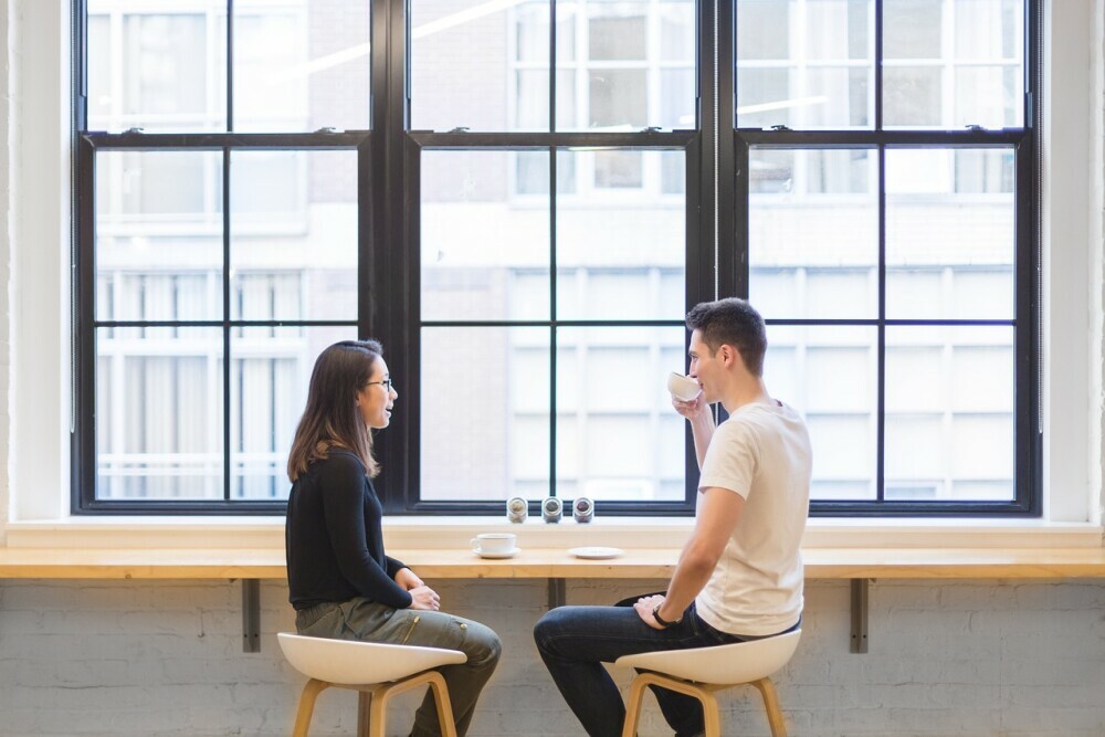 Two people taking a break at work